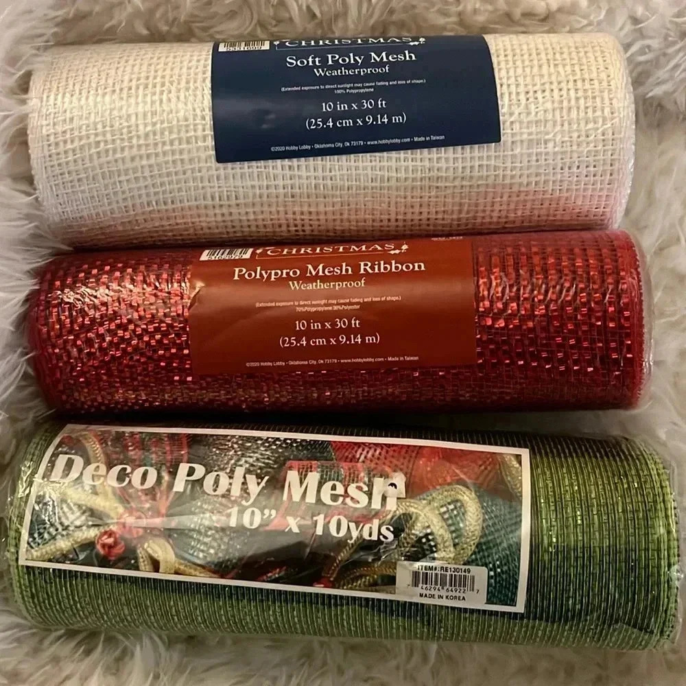 NEW DECORATIVE POLYPRO MESH RIBBON -‎ RED WHITE GREEN